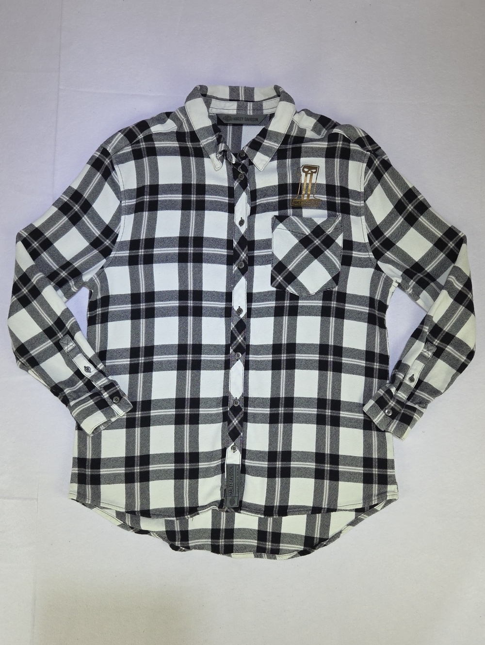 Women's Harley-Davidson Black & White Plaid Button-Down Flannel Shirt Size XL